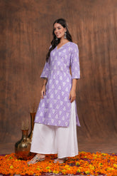 Lavender Kurti with Unique Necklace Design - Sophisticated  Style for Every Occasion
